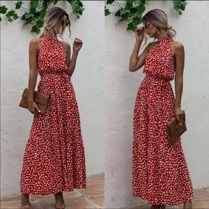 Boho polka dot  halter maxi dress